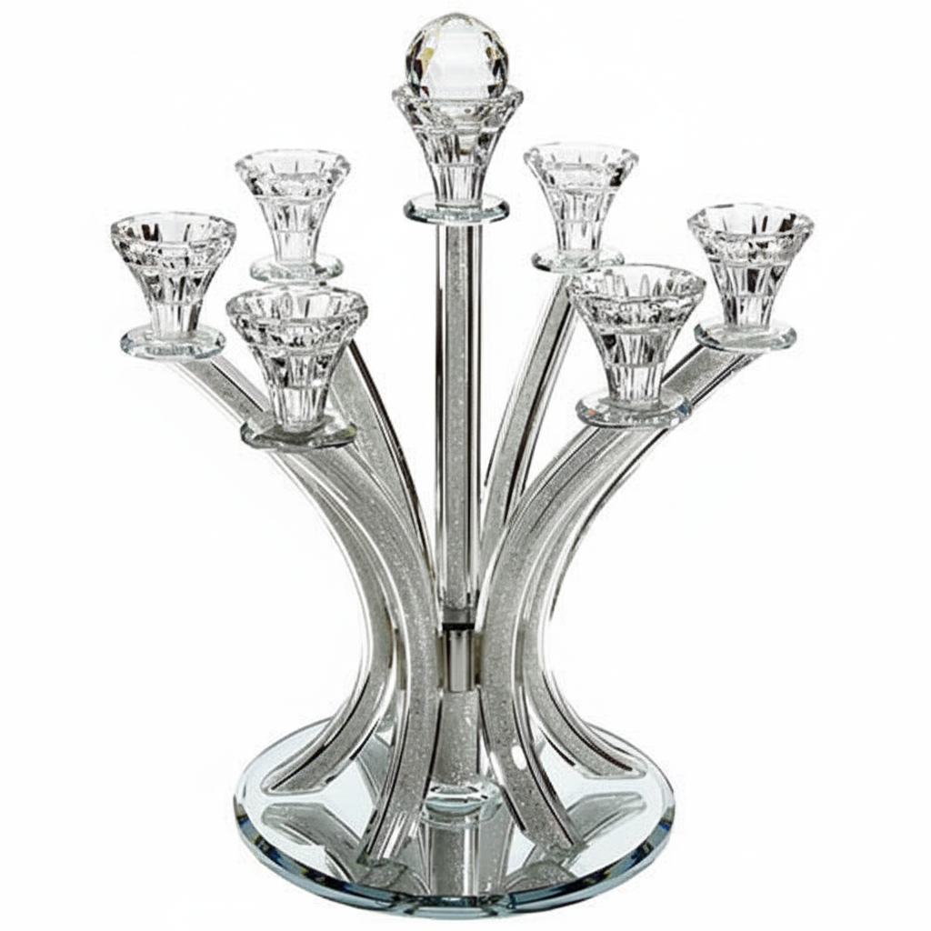 Crystal Candlestick - 6 {Judaica-Lecht-Candlesticks, Candelabra} Manchester Judaica