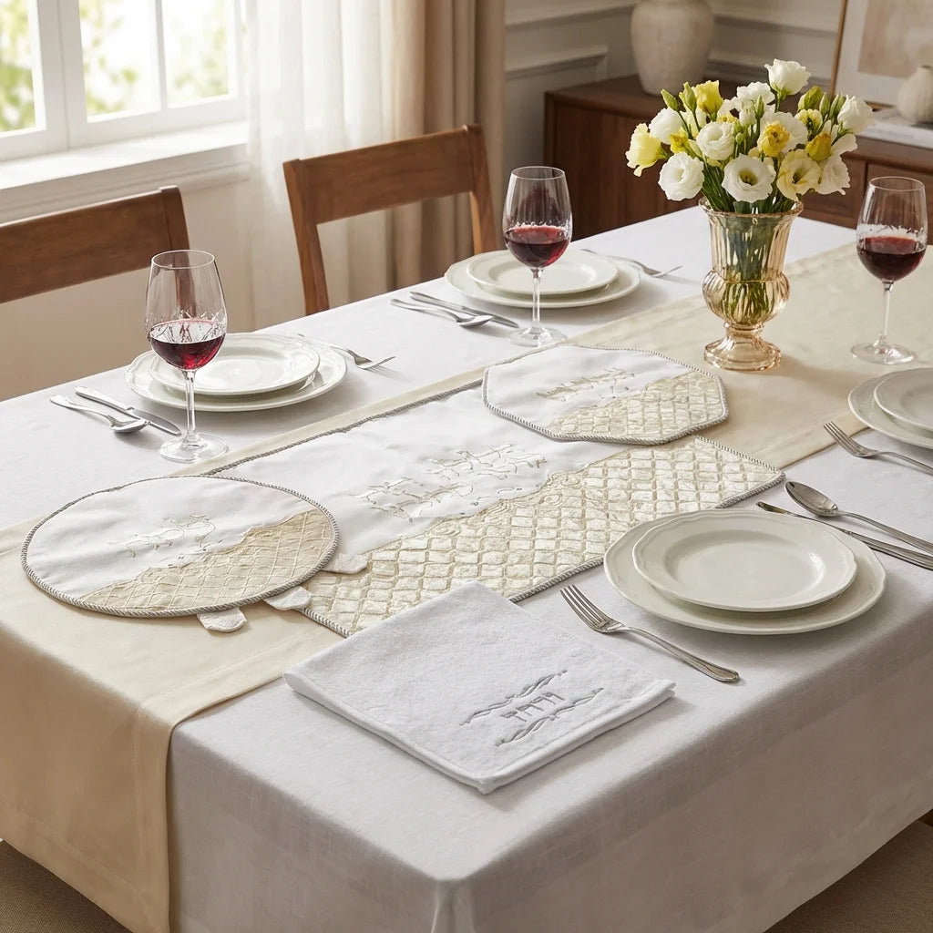 Brockett Pesach 4 pcs Set 67335 {Holiday-Pesach-Matzah Tash & Pesach Set} Manchester Judaica
