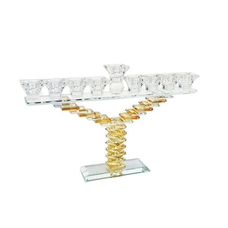 Crystal Menorah Steps Gold 24 {Holiday-Chanukah-Menorah} Manchester Judaica
