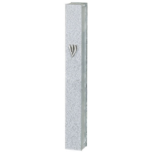 Glass Mezuzah 15Cm - Glitter With Silver Shin {Judaica-Home-Mezuzah Holder} Manchester Judaica