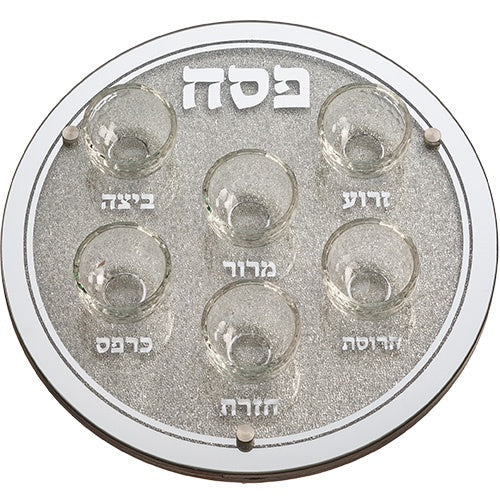 Glass Pesach Tray with Stones 36 cm {Holiday-Pesach-Ka’arah Pesach Plates} Manchester Judaica