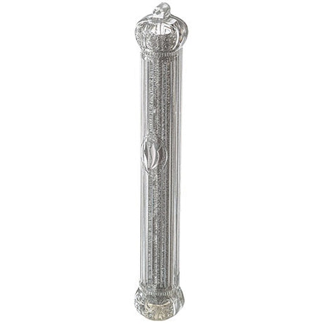 Plastic Mezuzah 15Cm - Crown - Transparent With Glitter {Judaica-Home-Mezuzah Holder} Manchester Judaica