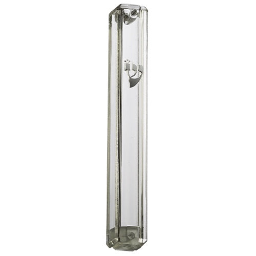 Plastic Mezuzah 20cm - Transparent With Silver Shin {Judaica-Home-Mezuzah Holder} Manchester Judaica