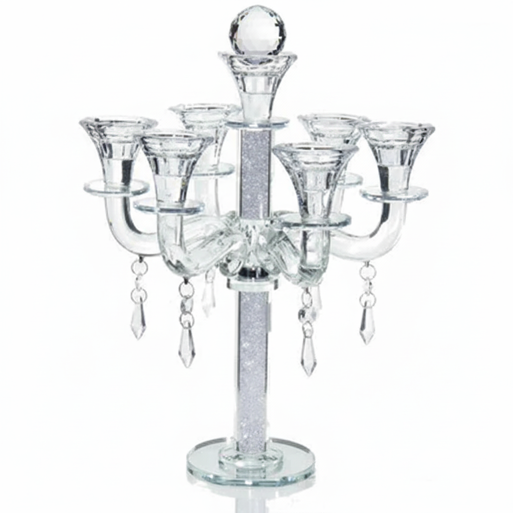 Crystal Candelabra 6 branch 189 {Judaica-Lecht-Candlesticks, Candelabra} Manchester Judaica