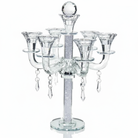 Crystal Candelabra 6 branch 189 {Judaica-Lecht-Candlesticks, Candelabra} Manchester Judaica