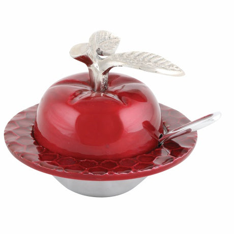 Aluminum Apple Honey Dish with Spoon 9x12 cm {Holiday-Rosh Hashanah-Honey Dishes} Manchester Judaica