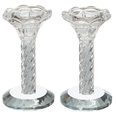 Crystal Candlesticks Pair - 12 cm {Judaica-Lecht-Candlesticks, Candelabra} Manchester Judaica