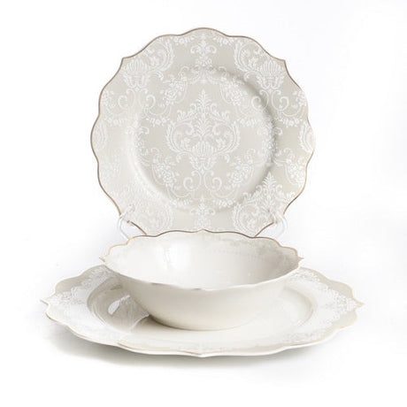 Dinner Set - Lace White Gold 18 {Judaica-Tabletop-Dinner Plate Sets} Manchester Judaica