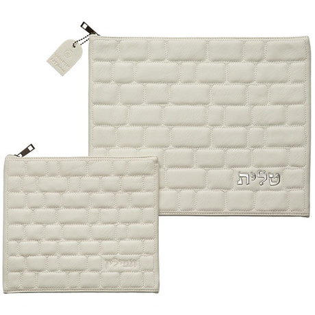 Leatherette Tallis - Tefillin Set 36*29 cm with Embossed Logo - White {Judaica-Tallis Tefilin Bags-Size 5} Manchester Judaica
