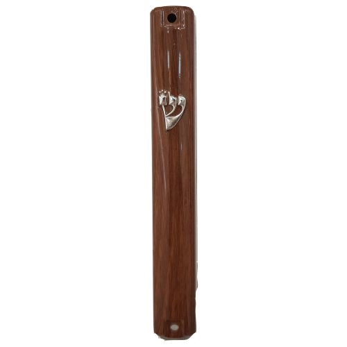 Plastic Mezuzah 15cm - Brown Wood Design