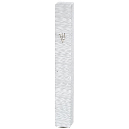 Plastic Mezuzah with Rubber Cork 15 cm 3d Metal Painted - Silver, White, Striped {Judaica-Home-Mezuzah Holder} Manchester Judaica