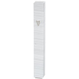 Plastic Mezuzah with Rubber Cork 15 cm 3d Metal Painted - Silver, White, Striped {Judaica-Home-Mezuzah Holder} Manchester Judaica