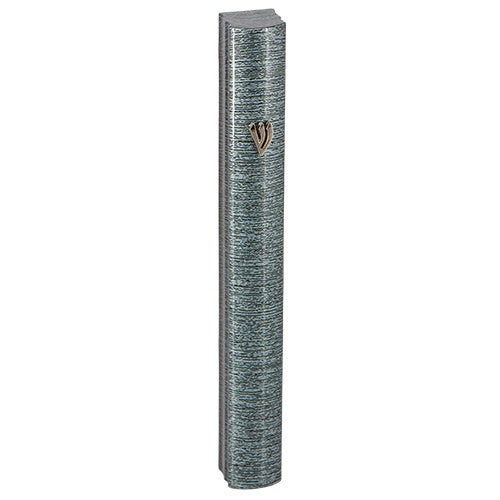 Aluminum Mezuzah 15Cm - 3D Metallic Blue Striped Design {Judaica-Home-Mezuzah Holder} Manchester Judaica