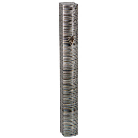 Aluminum Mezuzah 15Cm - 3D Metallic Gray & Black Striped Design {Judaica-Home-Mezuzah Holder} Manchester Judaica