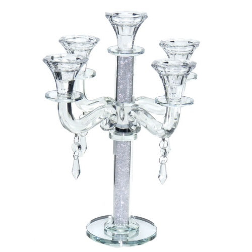 Crystal Candelabra 5 Branch 188 {Judaica-Lecht-Candlesticks, Candelabra} Manchester Judaica