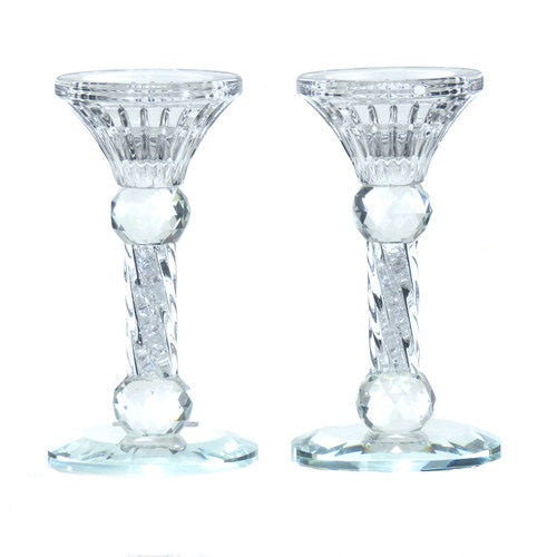 Crystal Candlesticks spiral pair 201 {Judaica-Lecht-Candlesticks, Candelabra} Manchester Judaica