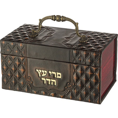 Faux Leather Esrog Box With Handle & Lock - Brown {Holiday-Sukkah-Esrog Holder} Manchester Judaica