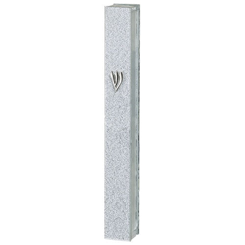 Glass Mezuzah 15cm - Glitter With Silver Shin Judaica-Home-Mezuzah Holder 23262 Manchester Judaica