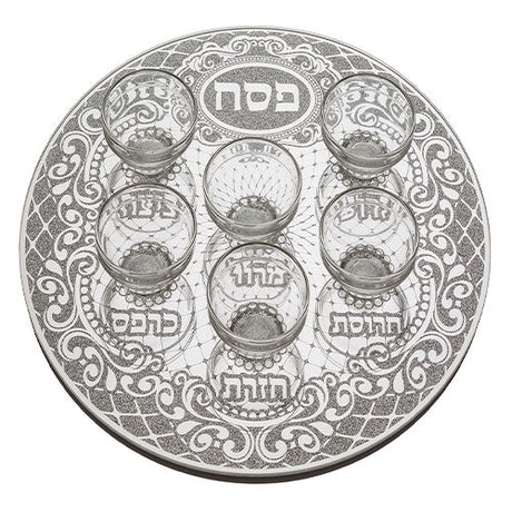 Glass Pesach Plate with Stones 36cm Holiday-Pesach-Ka’arah Pesach Plates 448444 Manchester Judaica