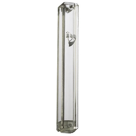 Plastic Mezuzah 12cm - Transparent With Silver Shin Judaica-Home-Mezuzah Holder 22181 Manchester Judaica