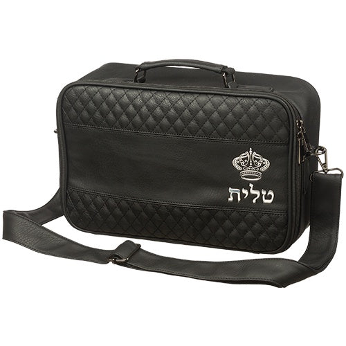 PU Fabric Talis Bag with Handle - Black with Embossed Letters Judaica-Clothing-Tallis Tefilin Bags & Accessories 466380 Manchester Judaica