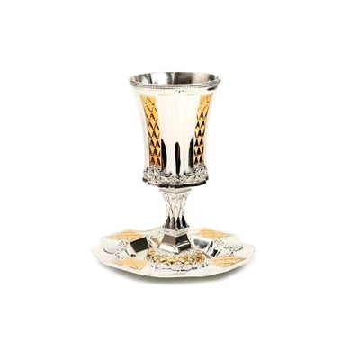 Silver Plated Becher gold with leg Judaica-Tabletop-Kiddush Cup 12492 Manchester Judaica