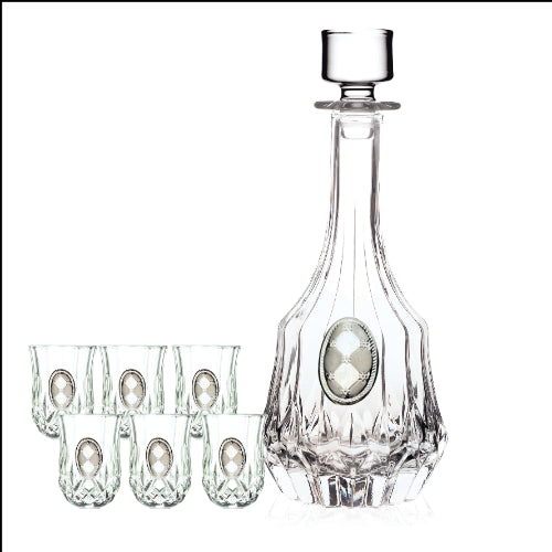 Wine Decanter + 6 Cups {Judaica-Tabletop-Wine & Liquor} Manchester Judaica