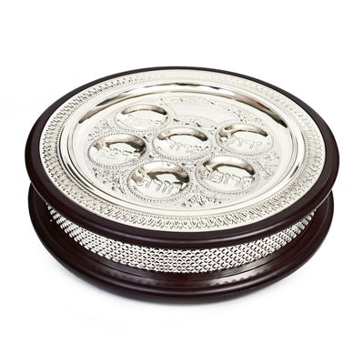 Wood / Silver Kaareh + Matzah Box Holiday-Pesach-Ka’arah Pesach Plates 538 Manchester Judaica